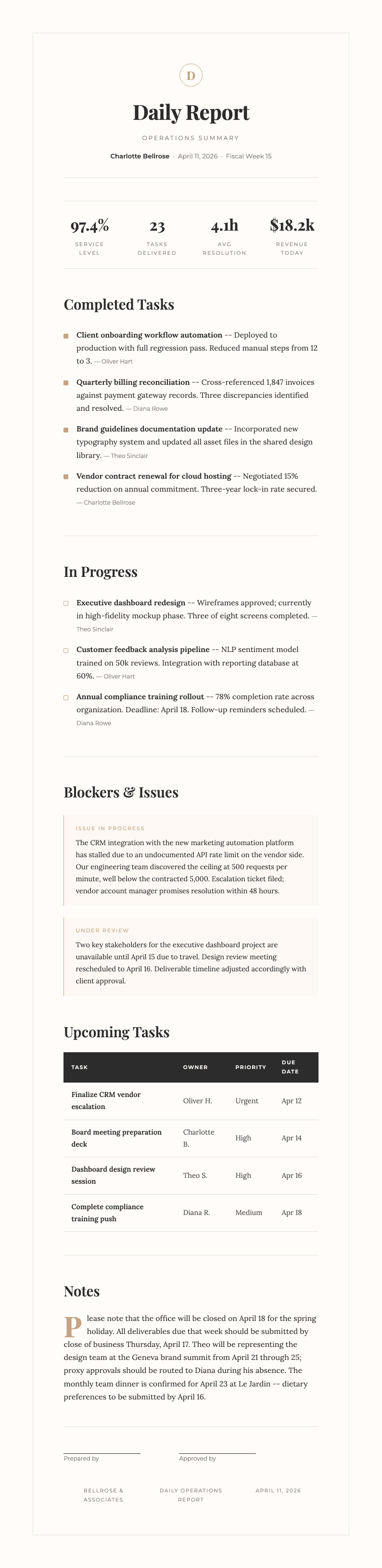 Elegant sophisticated daily report